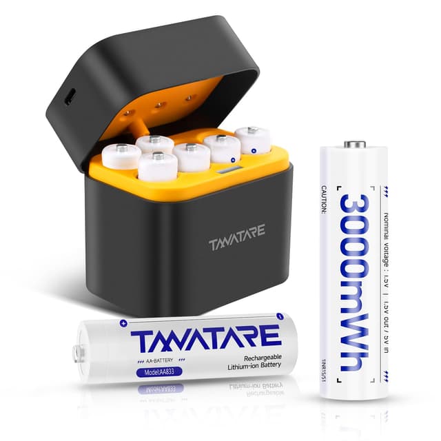 Tanatare Wiederaufladbare Lithium Akkus AA mit Schnellladegerät, 8 Stück 1,5V 3000mWh