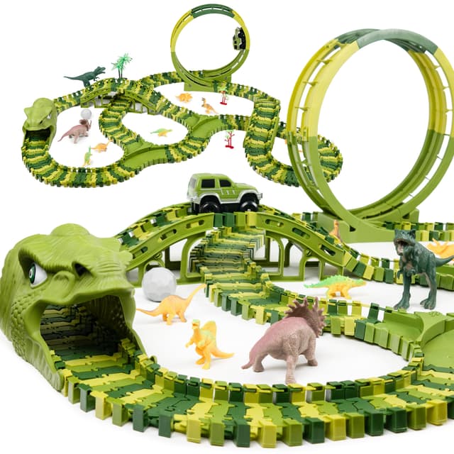 CELMAN Dinosaurier Spielzeug - Flexibles Rennbahn Spielset 🦖🏎️