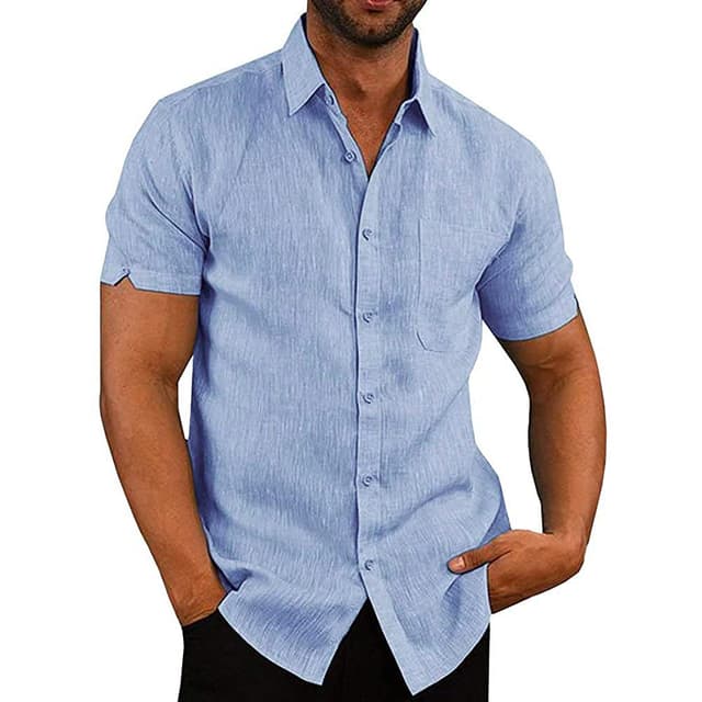 Glacspyg Leinenhemd Herren Kurzarm 3XL Himmelblau 👕🌞