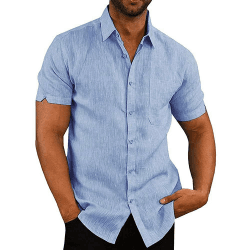 Glacspyg Leinenhemd Herren Kurzarm 3XL Himmelblau 👕🌞