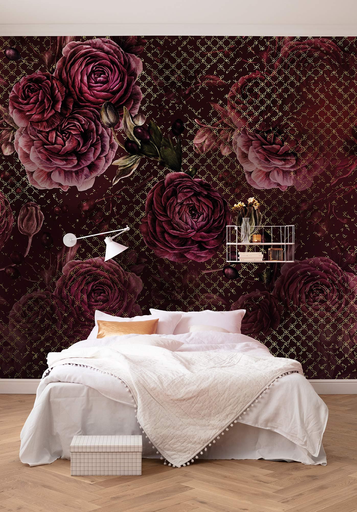 Komar Vlies Fototapete BOTANIQUE AUBERGINE 🌹🌿 | Tapete, Rosen, Romantik, Barock, Jugendstil, Schlafzimmer, Wohnzimmer, Büro, Flur | Größe 350 x 280 cm (Breite x Höhe) | HX7-046