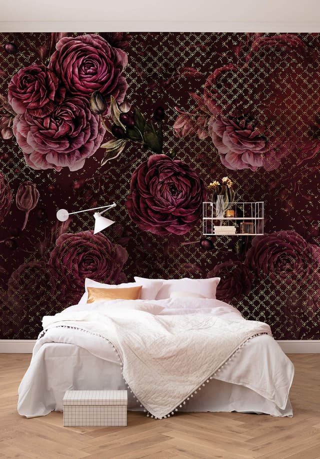Komar Vlies Fototapete BOTANIQUE AUBERGINE 🌹🌿 | Tapete, Rosen, Romantik, Barock, Jugendstil, Schlafzimmer, Wohnzimmer, Büro, Flur | Größe 350 x 280 cm (Breite x Höhe) | HX7-046