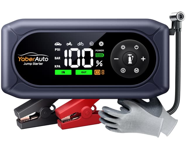 YaberAuto Starthilfe Powerbank mit Kompressor, 150PSI 4500A Auto Starthilfe Powerbank