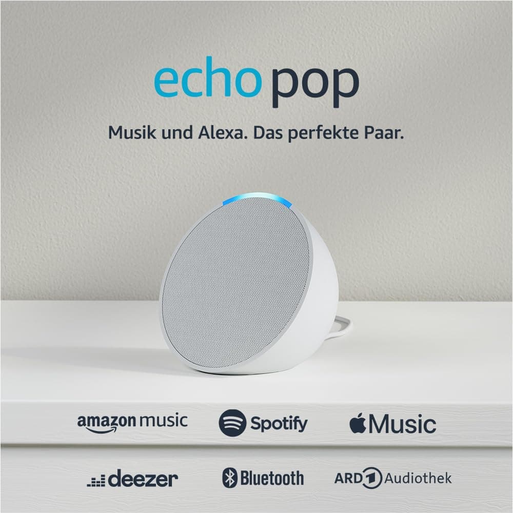 🔊 Zertifiziert und generalüberholt Echo Pop | Kompakter und smarter Bluetooth-Lautsprecher mit vollem Klang und Alexa | Weiß Glacier - 31.89€