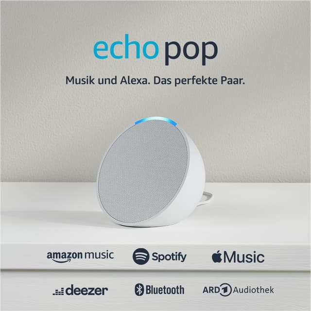 🔊 Zertifiziert und generalüberholt Echo Pop | Kompakter und smarter Bluetooth-Lautsprecher mit vollem Klang und Alexa | Weiß Glacier - 31.89€