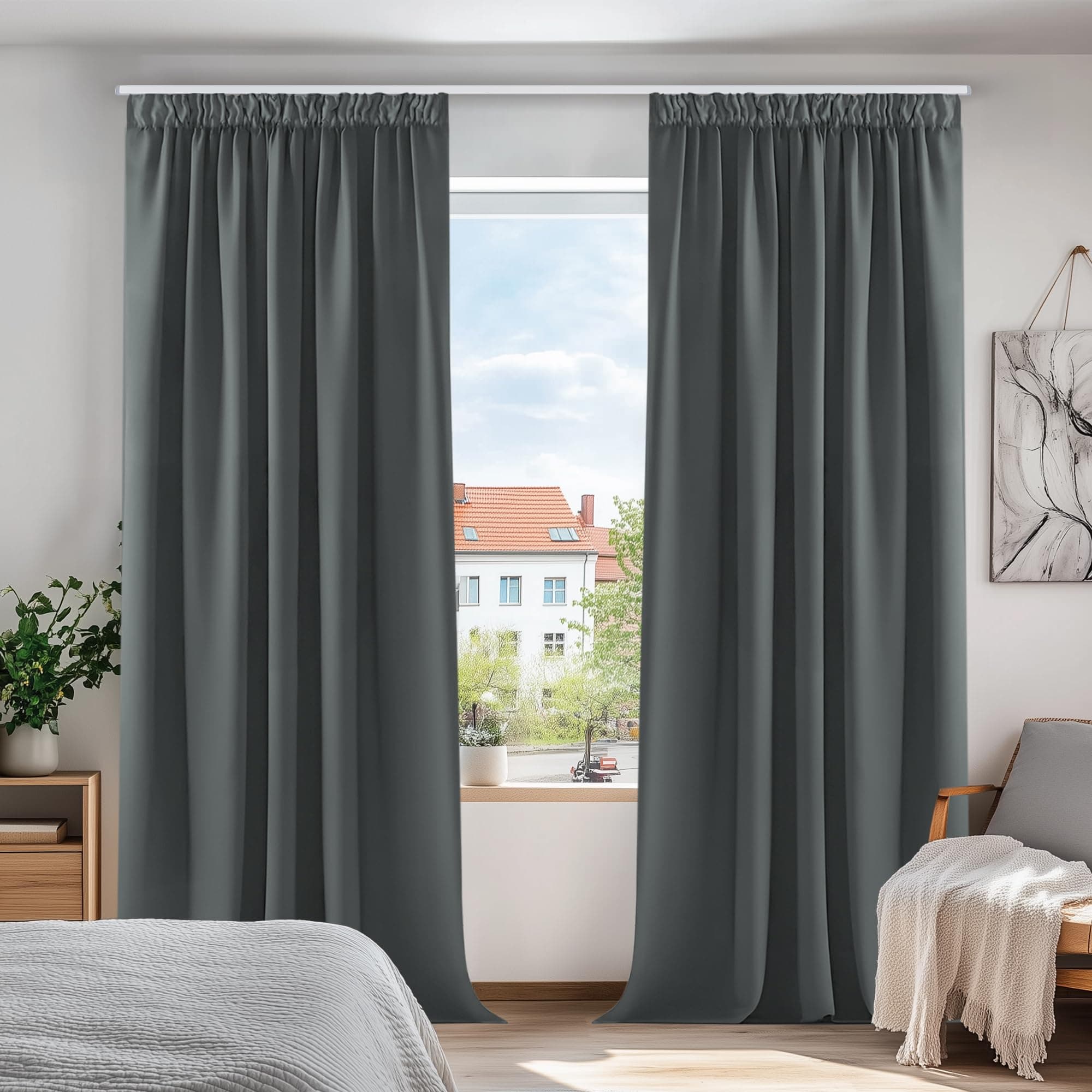 🌟 Deconovo Blickdichte Gardine 2er Set 260x140cm Dunkelgrau 🌙