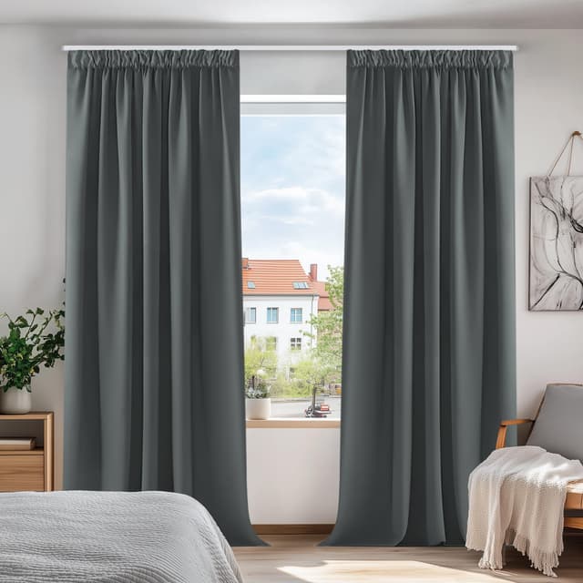 🌟 Deconovo Blickdichte Gardine 2er Set 260x140cm Dunkelgrau 🌙