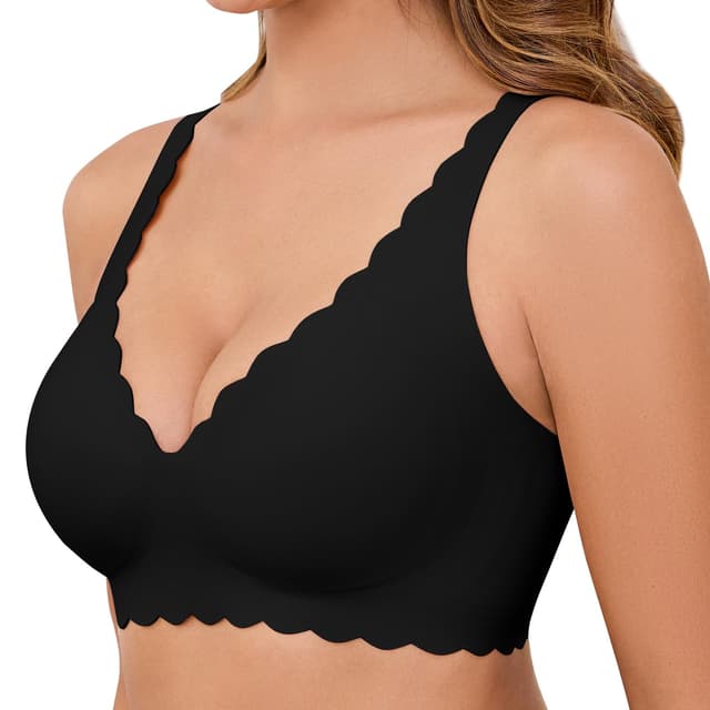 Vancavoo BH Damen Ohne Bügel Nahtloser Seamless V-Ausschnitt Bügelloser Push Up Bustier Soft T Shirt Schlaf Bra mit Zusätzlicher BH-Verlängerung Schwarz L 🌟