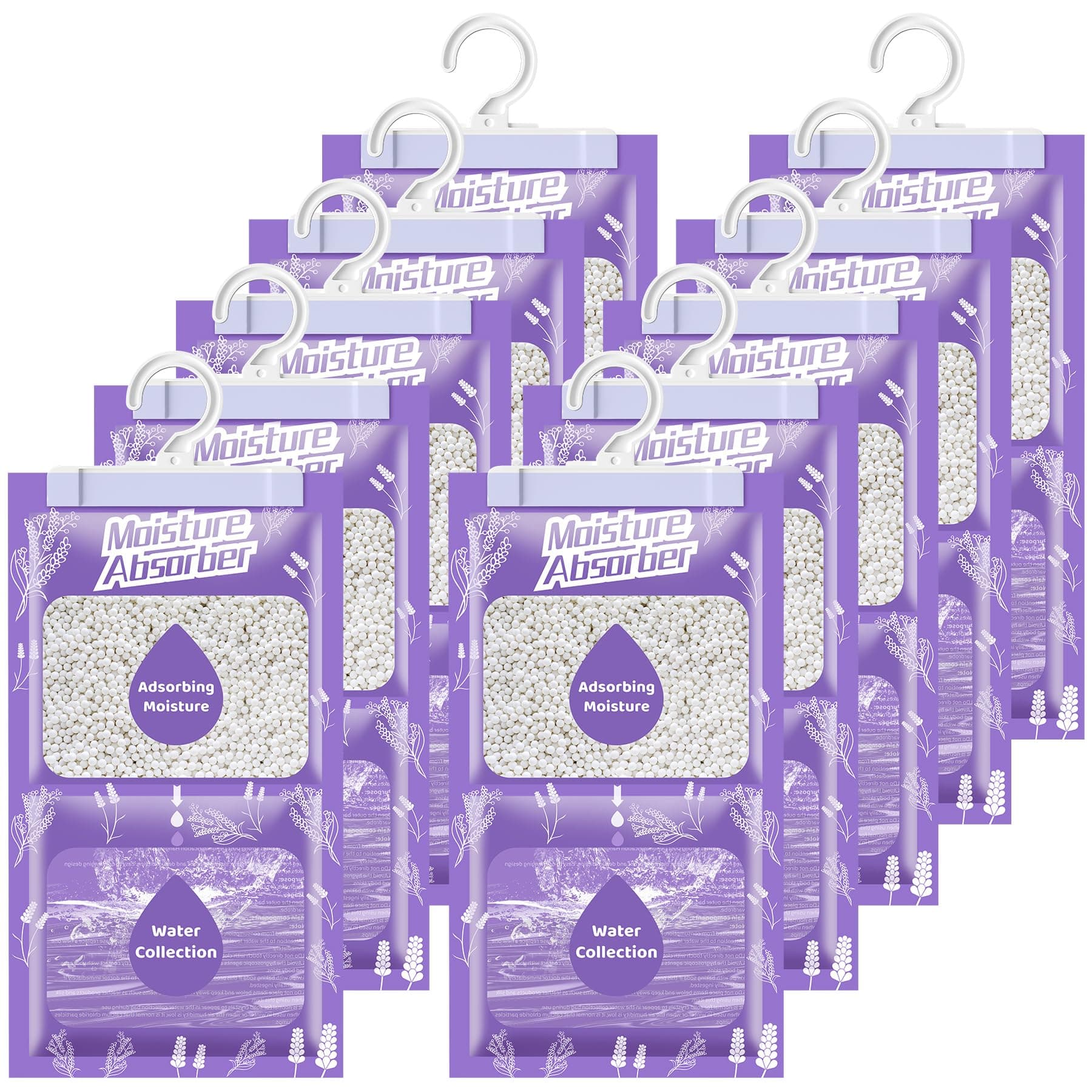 OMECO Hängender Entfeuchtungsbeutel mit Lavendel Duft, 10er Packung X 230g