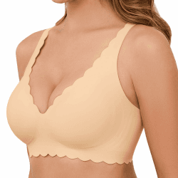 Vancavoo BH Damen Ohne Bügel Nahtloser Seamless V-Ausschnitt Bügelloser Push Up Bustier Soft T Shirt Schlaf Bra mit Zusätzlicher BH-Verlängerung Dunkelbeige S 🌟