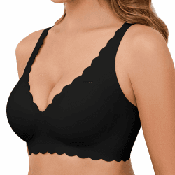 Vancavoo BH Damen ohne Bügel - Nahtloser Seamless V-Ausschnitt Bügelloser Push Up Bustier Soft T Shirt Schlaf Bra mit Zusätzlicher BH-Verlängerung Schwarz S 🌟