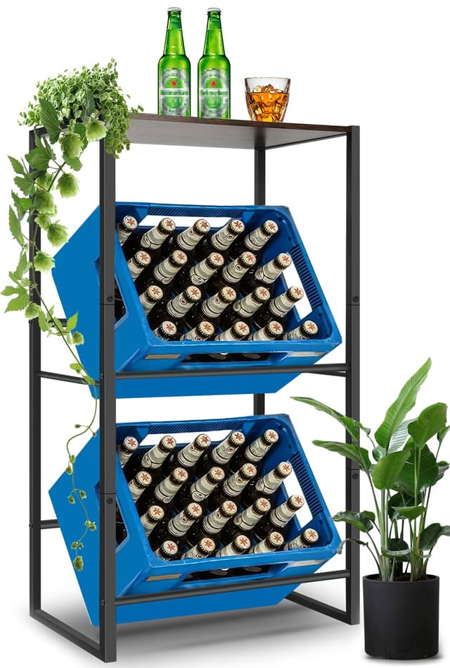 🍻 GOI Getränkekistenregal für 2 Kästen mit Ablage aus Metall 🏡