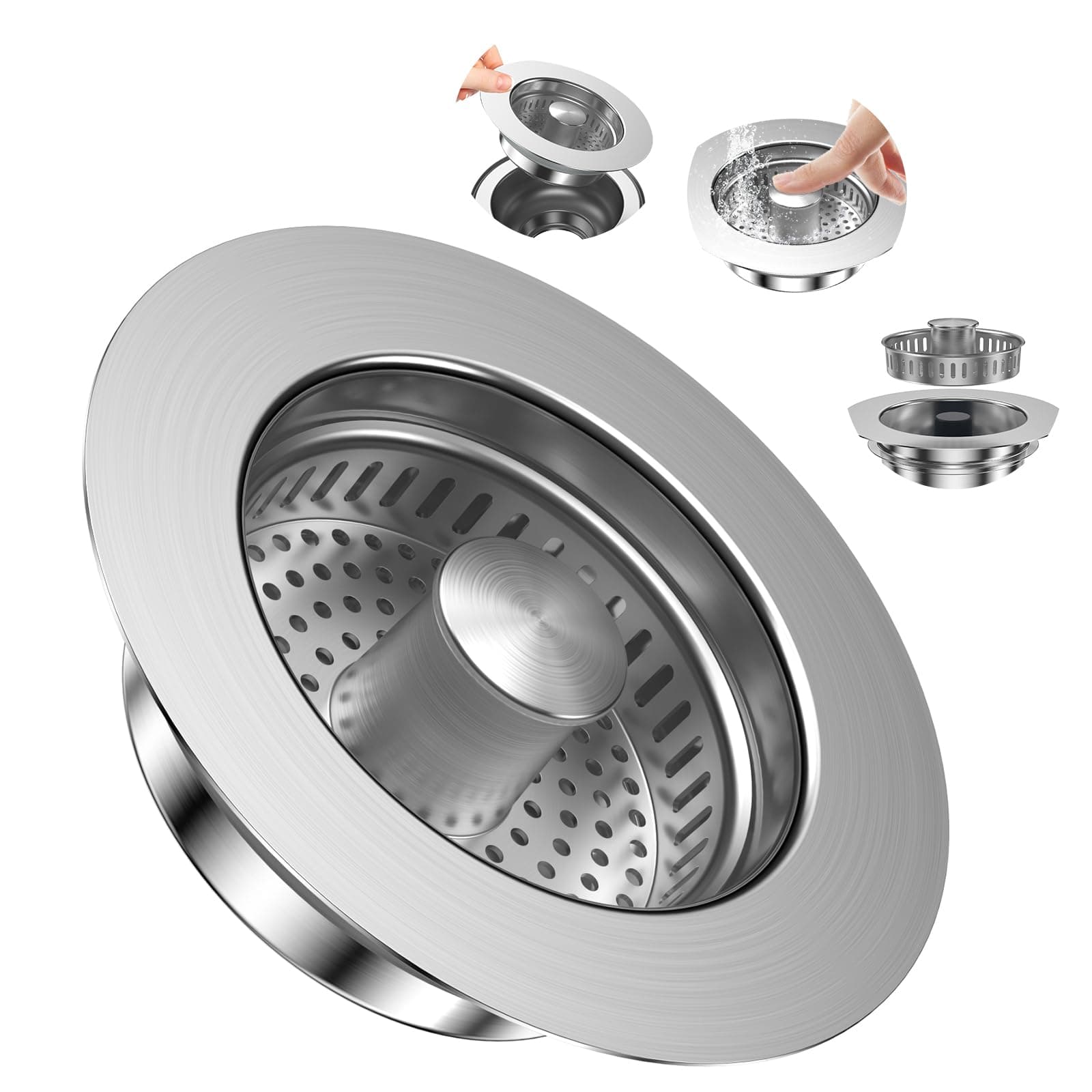 MOWETOO Abflusssieb Küchenspüle und Waschbeckenstöpsel 🌟 3-in-1 Pop-Up Edelstahl Abflussstopfen 🚿