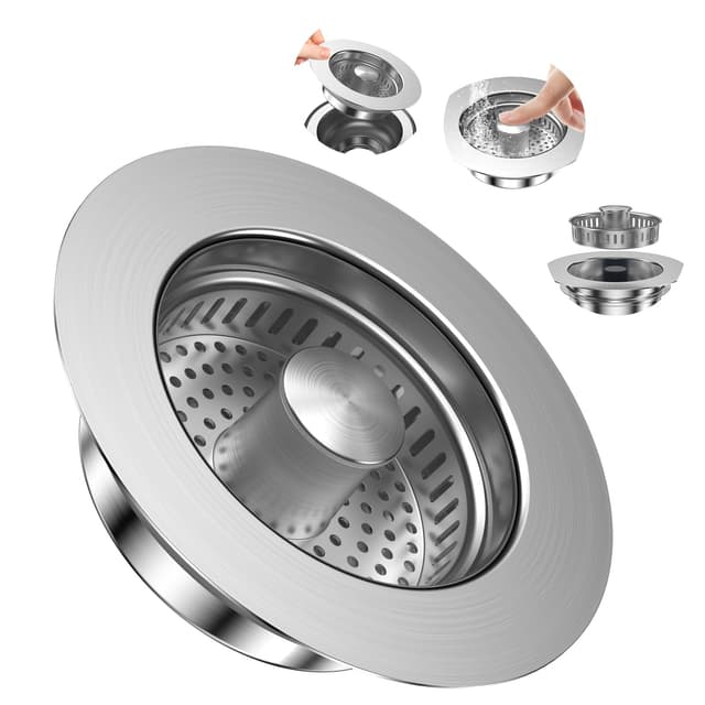 MOWETOO Abflusssieb Küchenspüle und Waschbeckenstöpsel 🌟 3-in-1 Pop-Up Edelstahl Abflussstopfen 🚿