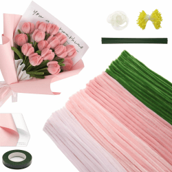 Rosa Tulpenstrauß Pfeifenreiniger Set 🌷 Basteln Blumen Geschenk