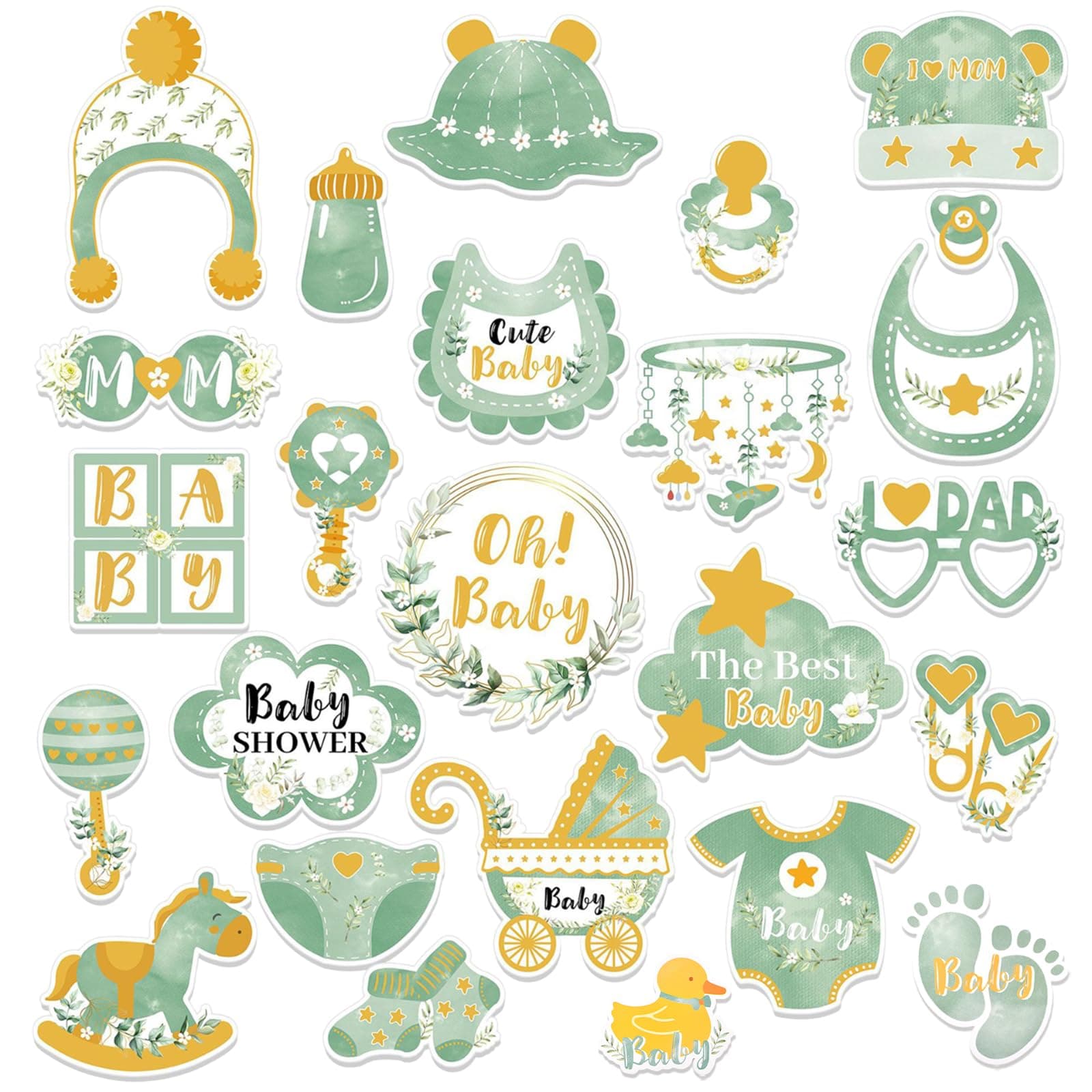 25 Stück Salbeigrün Baby Shower Fotorequisiten - Umweltfreundliche Deko 🌿👶📸