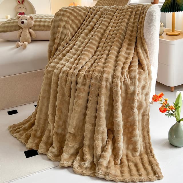 WONGS BEDDING Kuscheldecke Flauschig - Bubble Decke, Wolldecke & Fleecedecke, Sofadecke, Tagesdecke, Decken Weiche Warme für Zimmer Deko, Wohn- & Kuscheldecken, Tagesdecke, Braun, 150x200 cm