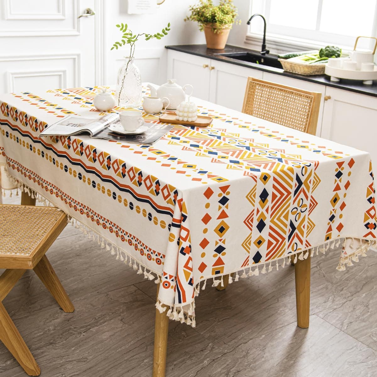 🌸 Tischdecke Boho Leinenoptik Rechteckige Quaste Tischtuch Abwaschbar Lotuseffekt Ölbeständig Fleckschutz Tischdecken Pflegeleicht 🌿