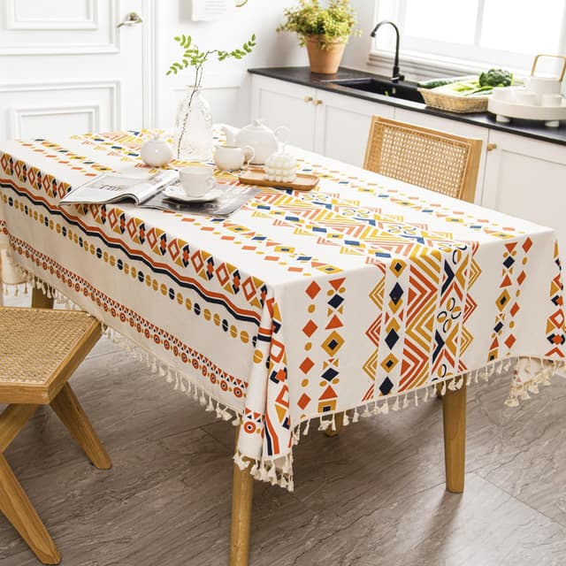 🌸 Tischdecke Boho Leinenoptik Rechteckige Quaste Tischtuch Abwaschbar Lotuseffekt Ölbeständig Fleckschutz Tischdecken Pflegeleicht 🌿