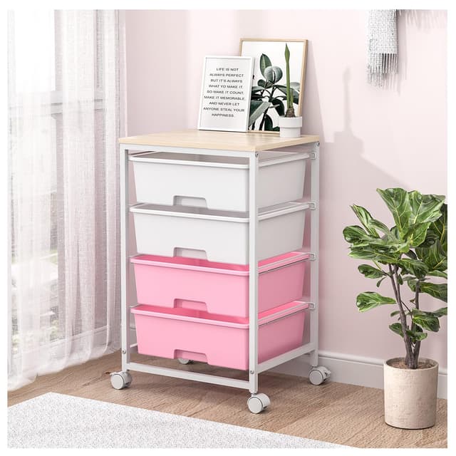 🌸 SYKIARIOL 4 Schubladen Rollwagen in Rosa 🌸