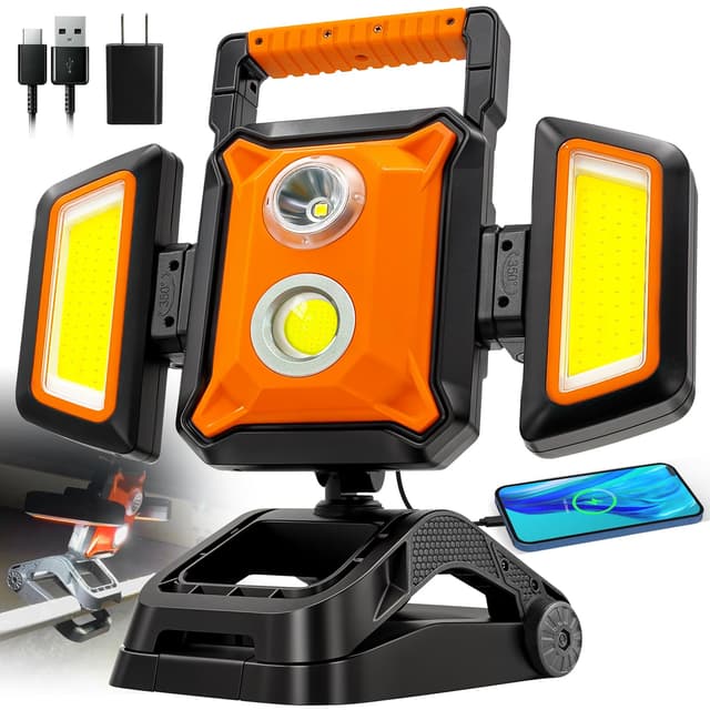 SYLSTAR LED Strahler Akku 30W, 3000LM Super Hell Baustrahler mit Magnet, 5 Lichtmodi und Powerbank