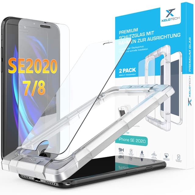 📱🔒 XeloTech 2x Schutzglas für iPhone SE 3 (2022), SE 2 (2020), 8 und 7 - Hartes 9H+ Glas mit Rahmen