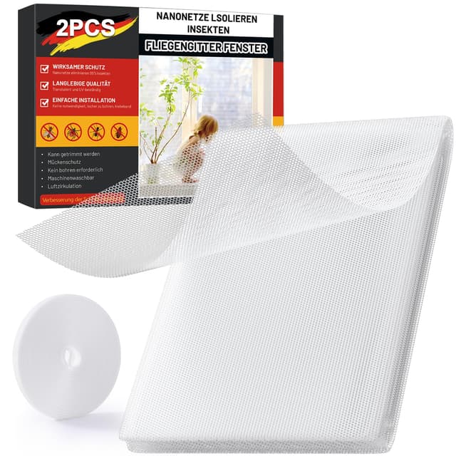 🪰🚫 ZUIYIN Fliegengitter für Fenster (2er Set | 130 x 150 cm | Weiß) – Insektenschutz & Mückenschutz ohne Bohren 🪲