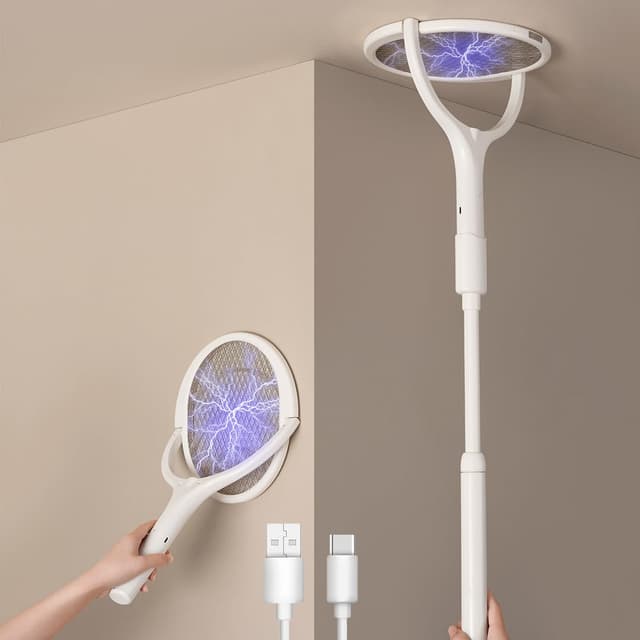 GeckoMan Elektrische Fliegenklatsche mit rotierendem Kopf und Teleskopgriff 🦟🔋