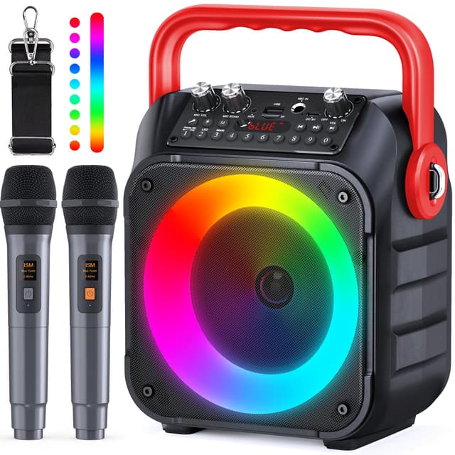 🎤🎉 Wowstar Karaoke Maschine mit 2 Mikrofone und LED-Lichteffekten