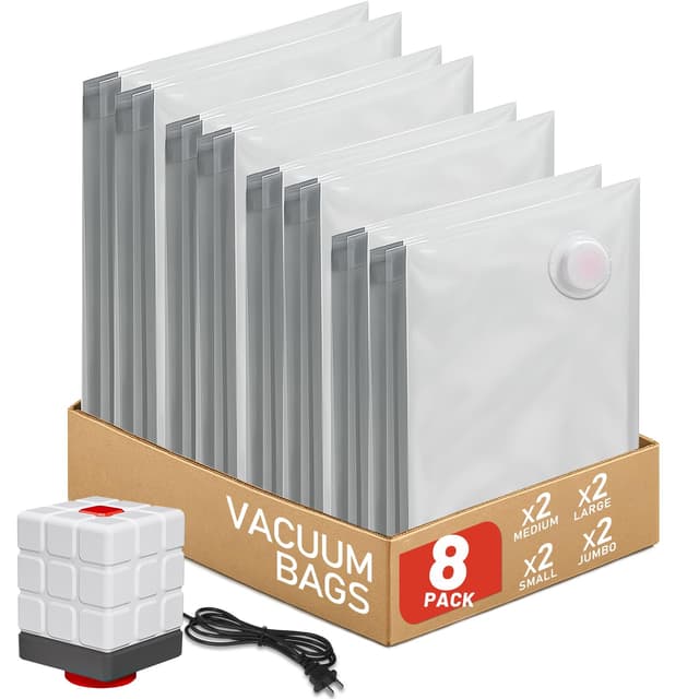 Vacbird Vakuumbeutel für Kleidung mit Elektrischer Luftpumpe, 8er Pack