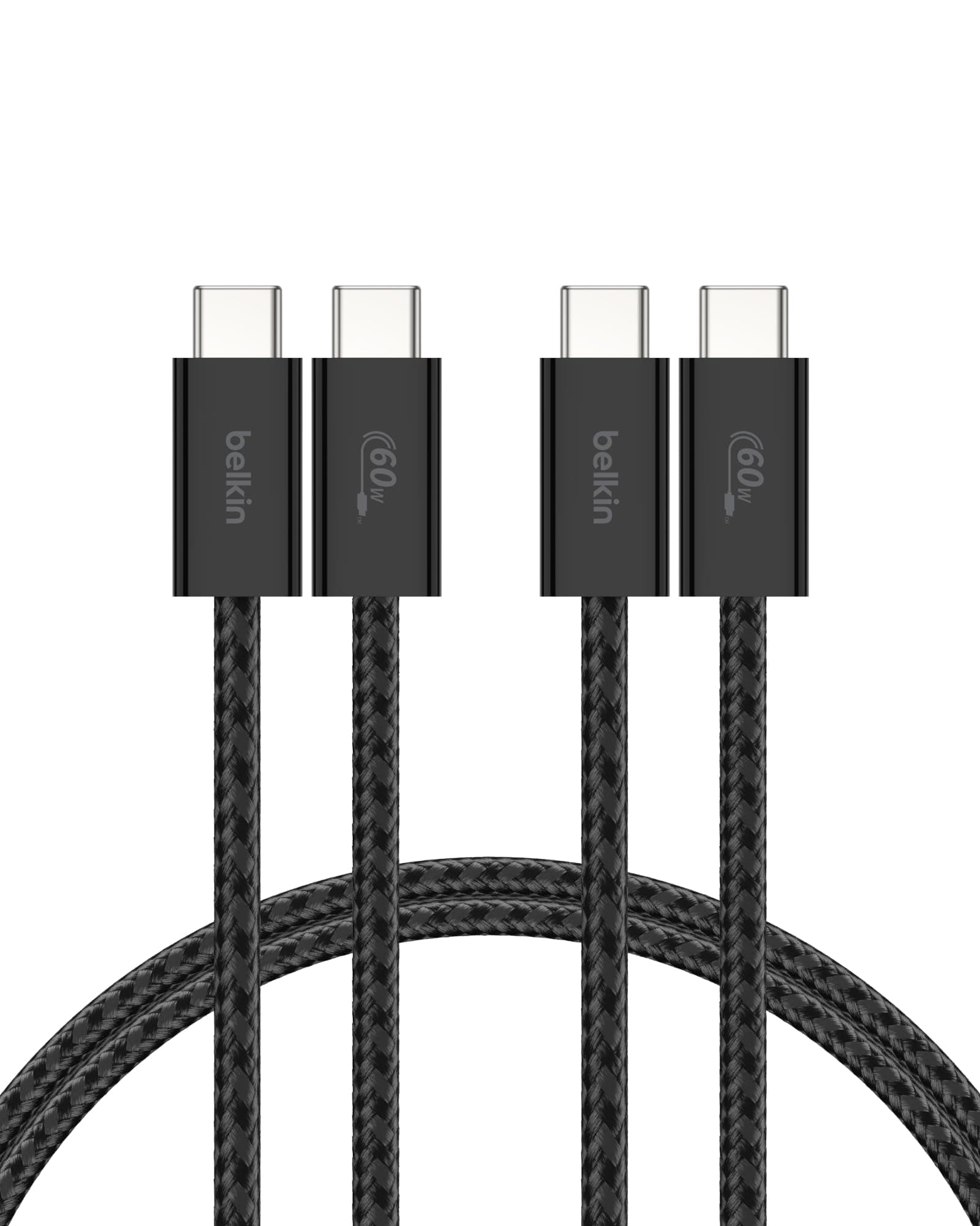 🔌📱 Belkin 2er-Pack geflochtenes USB-C auf USB-C Ladekabel, 1,5 m, 60W, biegsames, flexibles Schnellladekabel - Schwarz