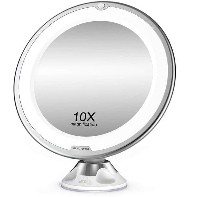 BEAUTURAL Kosmetikspiegel 10-Fach Vergrößerung LED Beleuchtet 🌟 360 ° Schwenkbar mit Integriertem Saugnapf