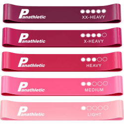 🏋️‍♀️ Panathletic Fitnessbänder, 5er Set – 5 Verschiedene Stärken, Übungsanleitung, eBook auf Deutsch, Tragebeutel – 5X Fitnessband, Gymnastikband, Widerstandsband Rosa