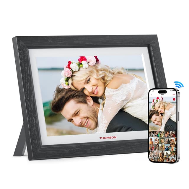 THOMSON 10.1 Zoll Digitaler Bilderrahmen - 32GB Interner Speicher - WLAN - IPS HD Touchscreen - Schwarzer Holzrahmen