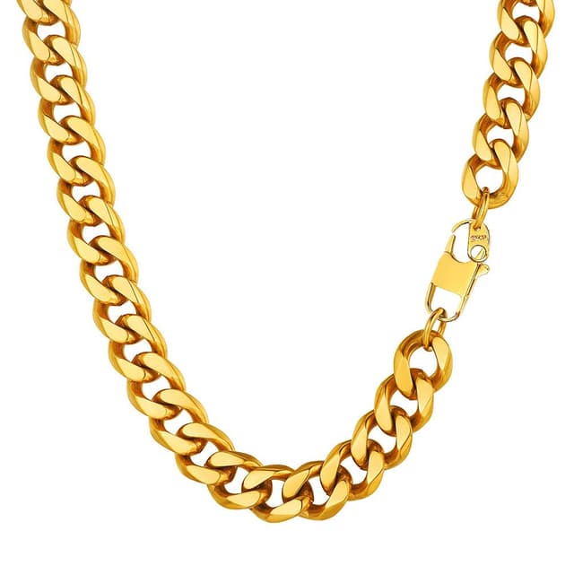 PROSTEEL Herren Halskette Klassische Panzerkette 3/6/9/12mm breit kubanische Gliederkette Herren Hip-Hop Kette Cuban Chain Necklace für Männer Jungen Edelstahl/18k vergoldet 36/46/51/55/61/66/71/76cm Gold-12mm 61.0 Zentimeter