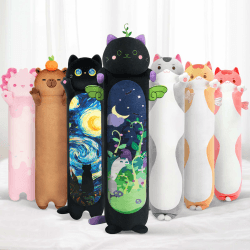 🐱 Mewaii 130CM Plüschtier Stofftiere für Kinder Kuscheltier Farbe Minze Katze Langes Wurfkissen Kawaii Katzen Plüsch Kissen Plüschtier Ausgestopftes Spielzeug Stofftiere Geschenk über 3 Jahren Schwarze Minze Katze 130 CM