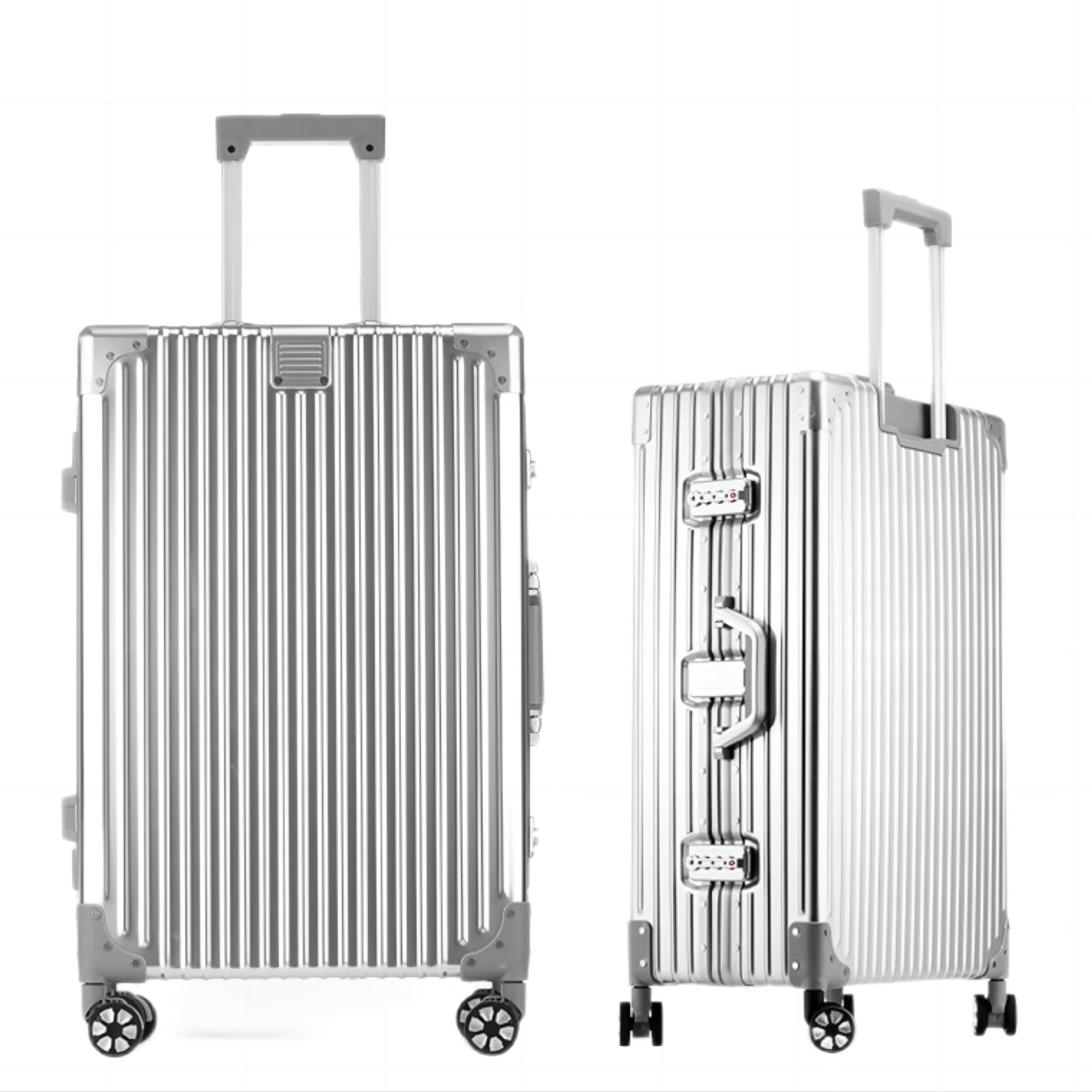 🧳 Yuweijie Koffer 100% Aluminium Bordkoffer Hartschalen-Koffer Trolley Rollkoffer Handgepäck Teleskopgriff, Reisekoffer mit 4 Rollen,Größ Koffer,TSA-Schloss(XXL,Silber) Silber(100%aluminium) XXL 🧳