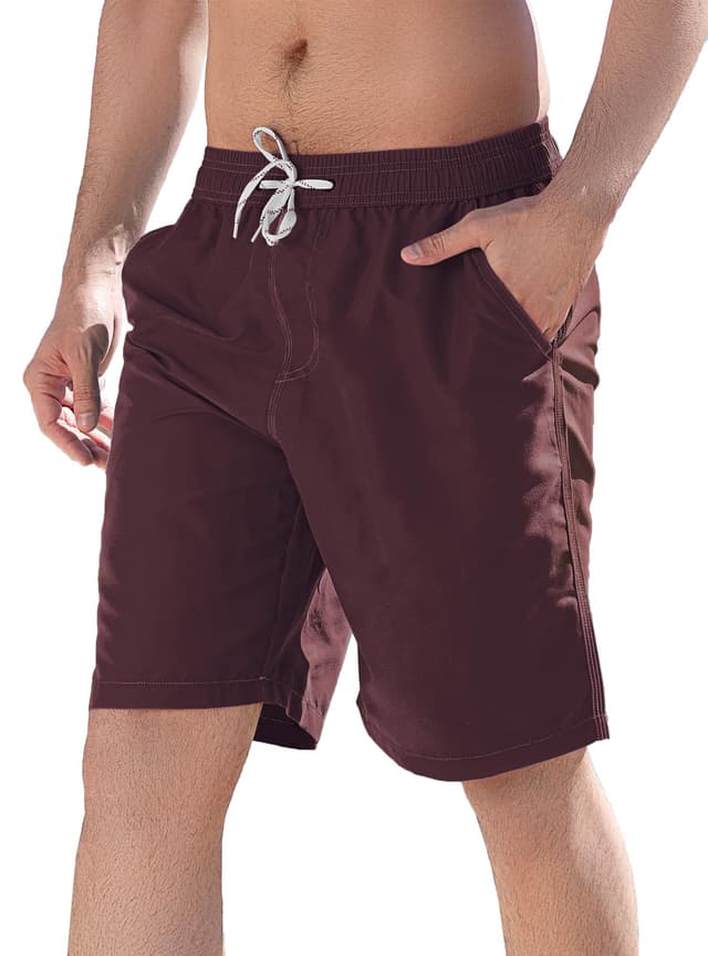 🩳 LYRIKER Schnelltrocknende Pro Badeshorts 🌊🏊‍♂️ Herren Badehose Lang Boardshorts Sport Shorts L Weinrot