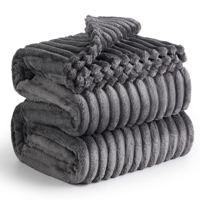 BEDSURE Kuscheldecke Flauschig - Wolldecke & Fleecedecke, Sofadecke, Weiche Warme Grobe Korddecke für Zimmer Deko, Wohn- & Kuscheldecken, Tagesdecke, Große Decke, Dunkelgrau, 230 x 270 cm