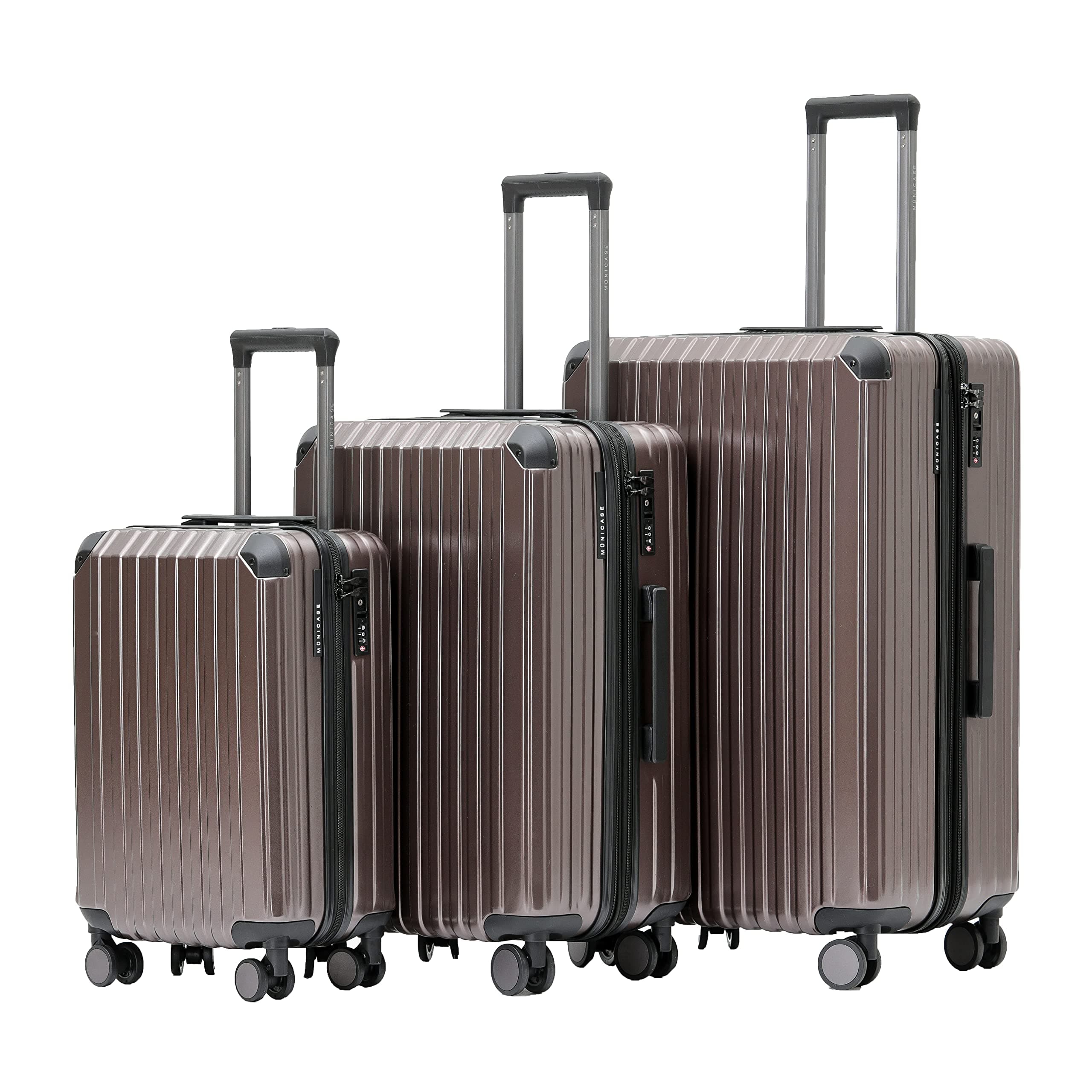 🧳 Münicase M816 TSA-Schloss Koffer Reisekoffer Trolley Kofferset Hardschale Boardcase (Coffee, 3tlg. Kofferset)