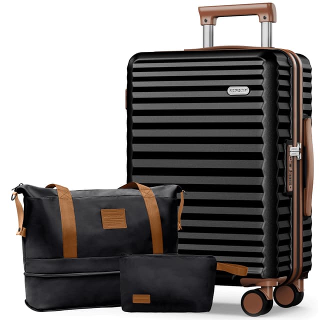 🧳 SHOWKOO Koffer Groß Leicht Hartschale 100% Polycarbonate Erweiterbar XL-Elegante Schwarz Elegante Schwarz XL-Kofferset 3tlg