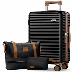 🧳 SHOWKOO Koffer Groß Leicht Hartschale 100% Polycarbonate Erweiterbar XL-Elegante Schwarz Elegante Schwarz XL-Kofferset 3tlg