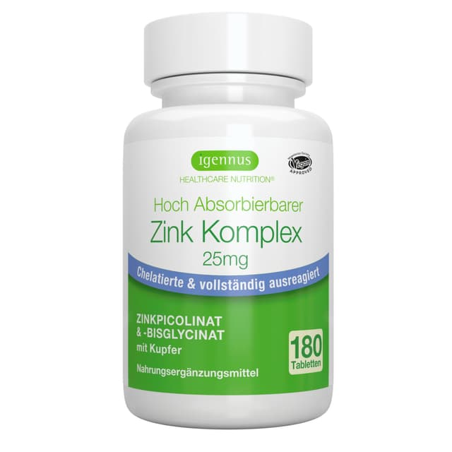 Zink Chelat 25mg Tabletten 🌟 Immunsystem & Hautgesundheit 🌿 Igennus