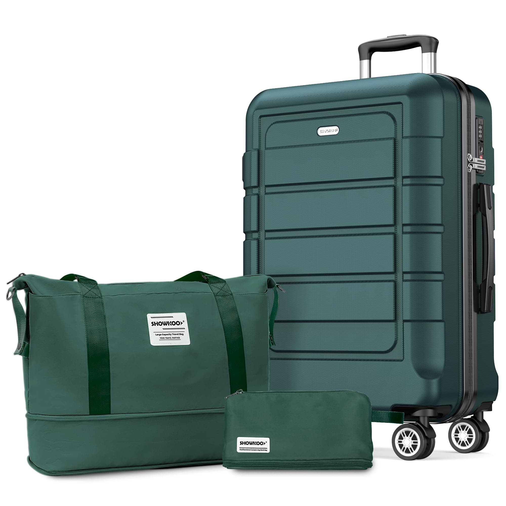 🧳🌟 SHOWKOO Koffer Groß Hartschale Leicht ABS+PC Erweiterbar Reisekoffer XL -Armeegrün (Set)