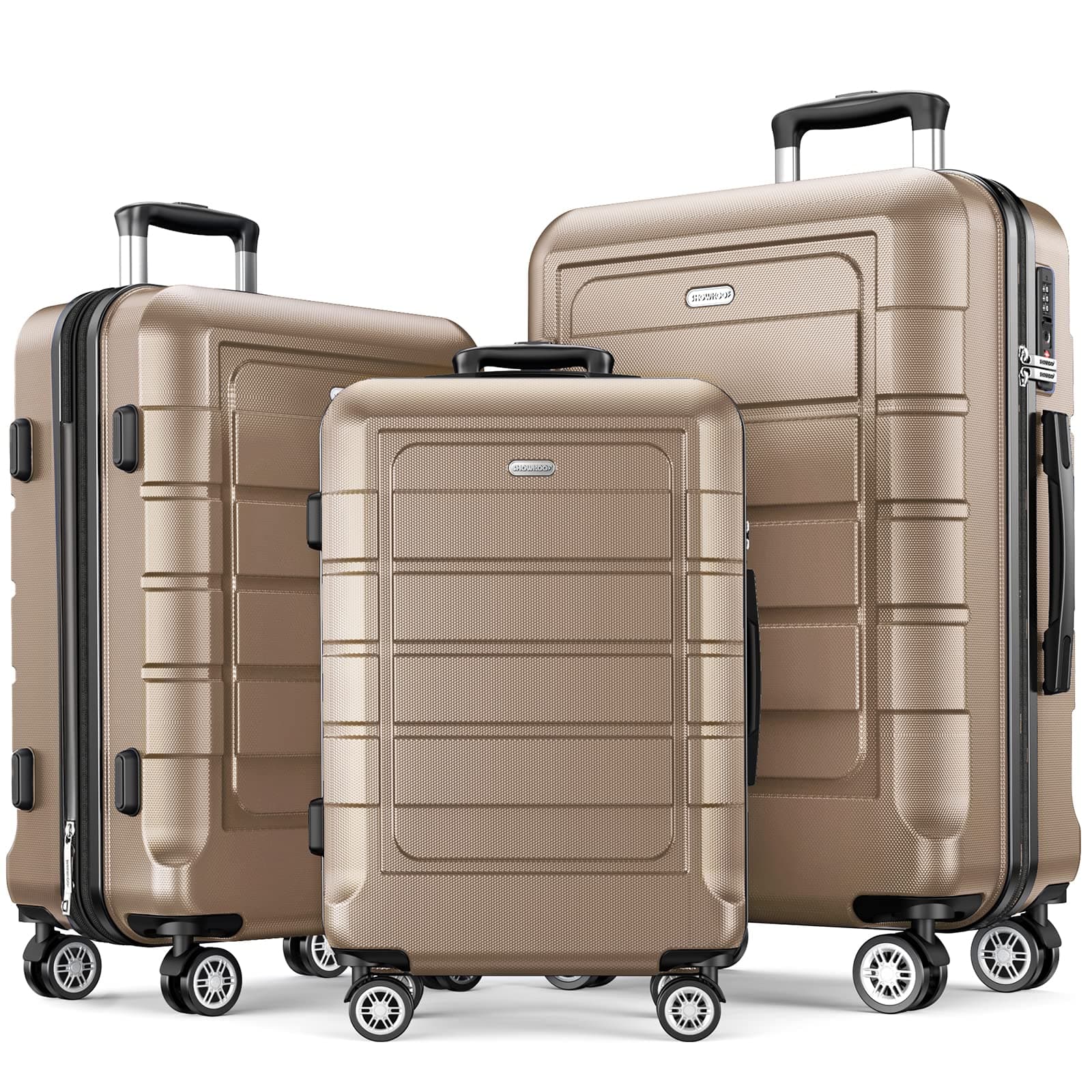 🌟 SHOWKOO Kofferset 3tlg Hartschale ABS+PC Champagner 🛄