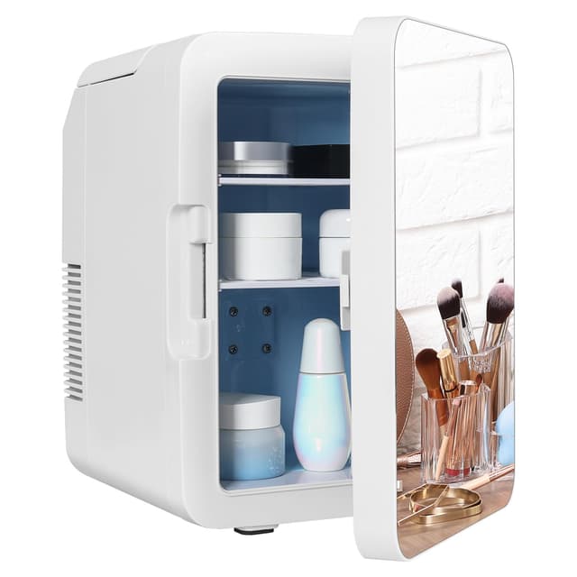 Angebot: Fullwatt Mini Kühlschrank mit Spiegel 10 Liter 🌟 Kühl- und Heizfunktion 🌡️ Tragbarer Beauty KüHlschrank
