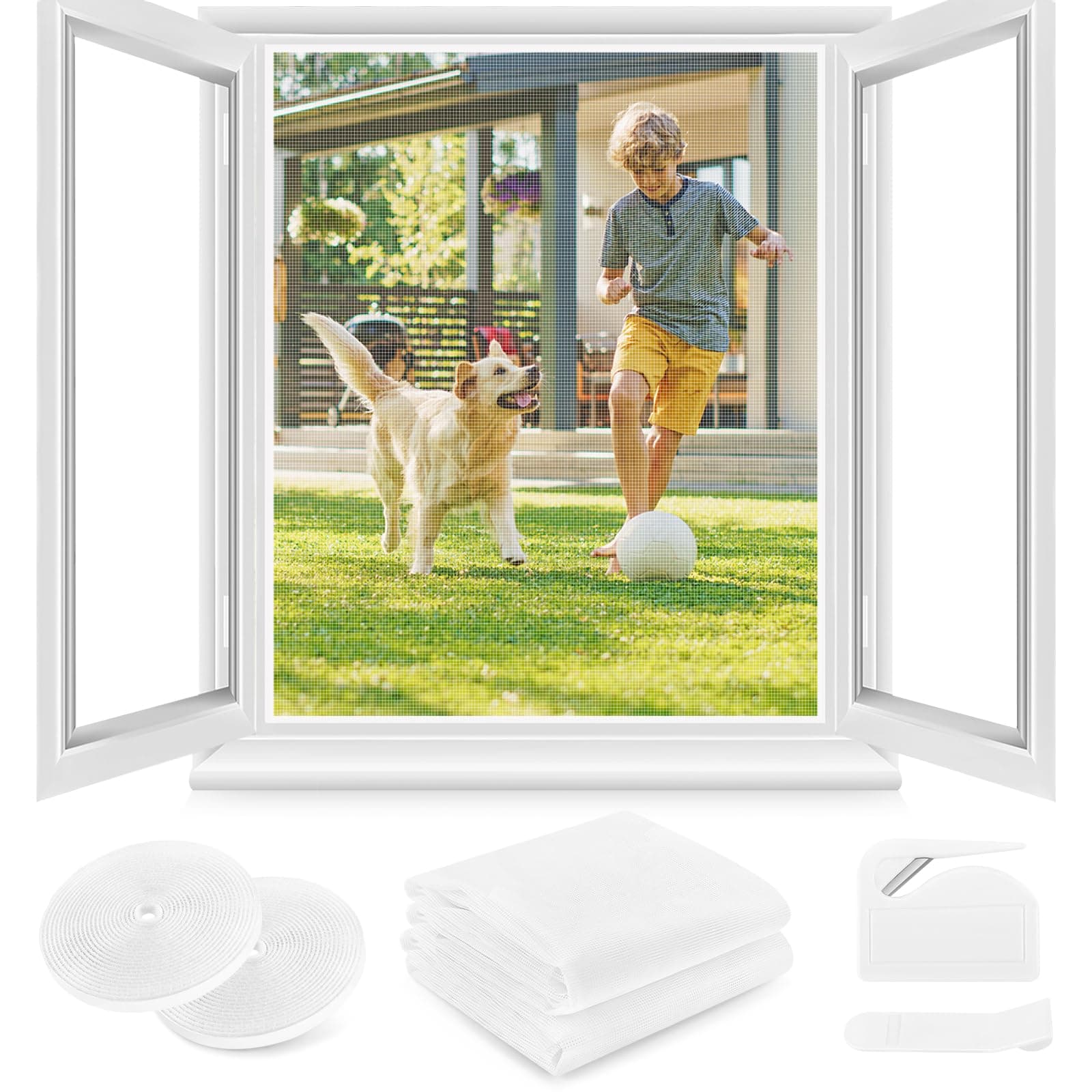 🪟🦟 DIY Fliegengitter Fenster ohne Bohren, 110x130cm, 2 Stück Weiß