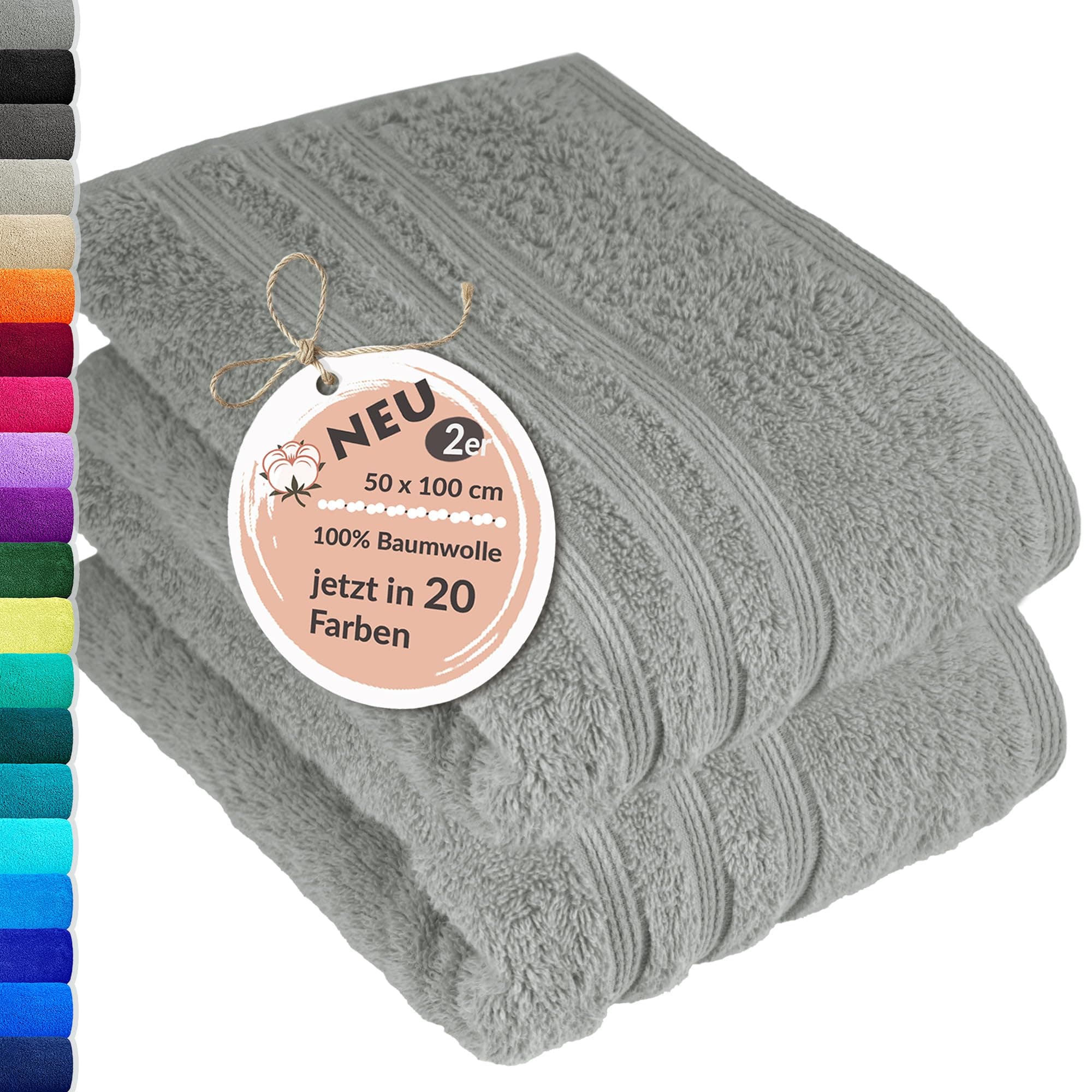 Lashuma Handtücher 50x100 cm 2er Set Grau - Stein, London Frottee Baumwollhandtücher Herren Handtuch I 2er Set I 50x100 cm Stein Grau
