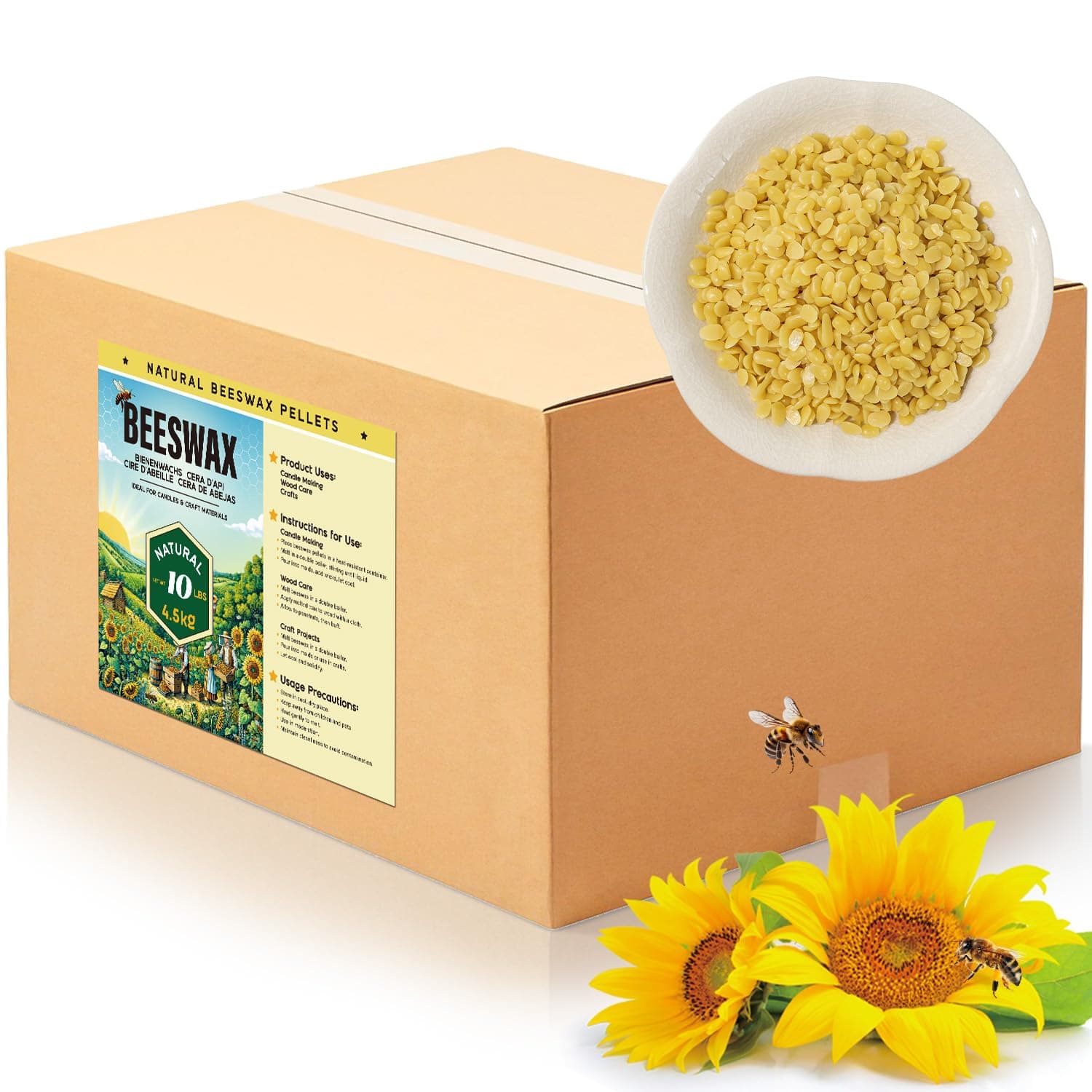 🕯️🐝 Bienenwachs Pastillen 4.5KG/9KG - Natürliches Gelbes Bienenwachs für Kerzenherstellung, Kosmetik und Hautpflege