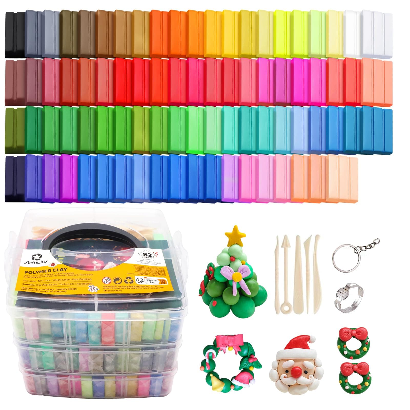 Artecho Polymer Clay Kit, 82 Farben Oven Bake Modellierung Clay Kit 🎨